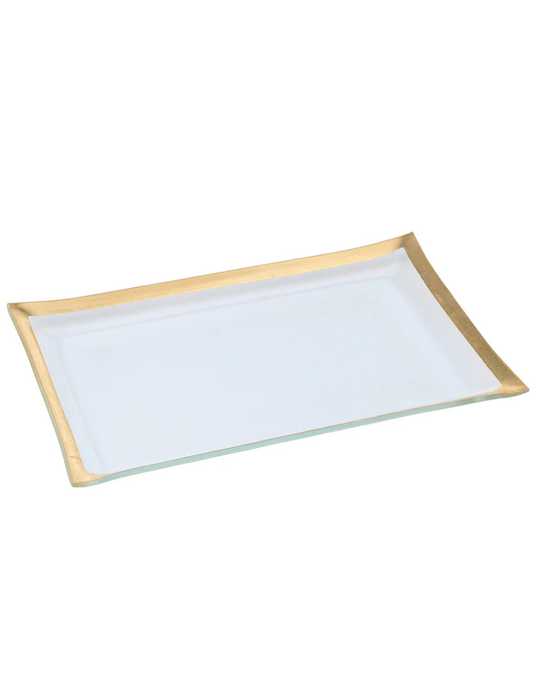 Rectangular Glass Serveware with Gold Rim