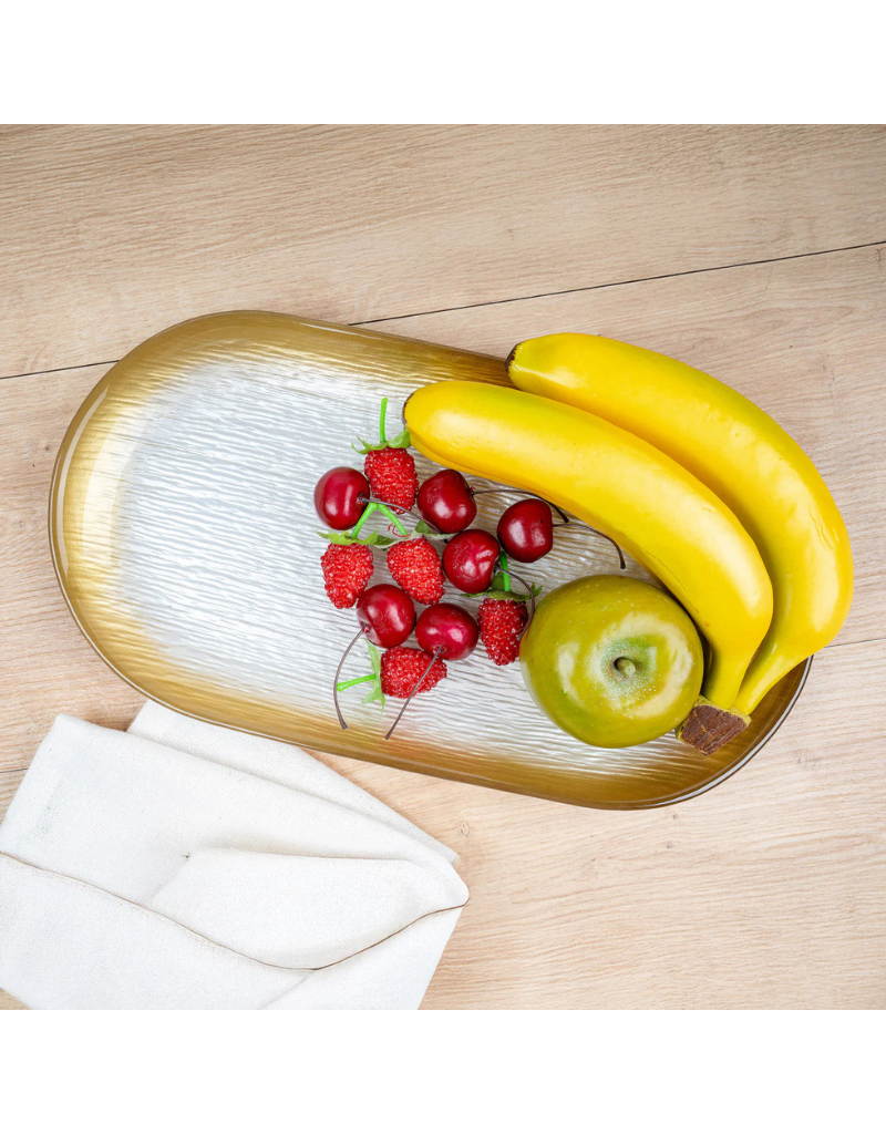 Gold Edge Oval Glass Platter with Pearl Center
