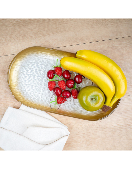 Gold Edge Oval Glass Platter with Pearl Center