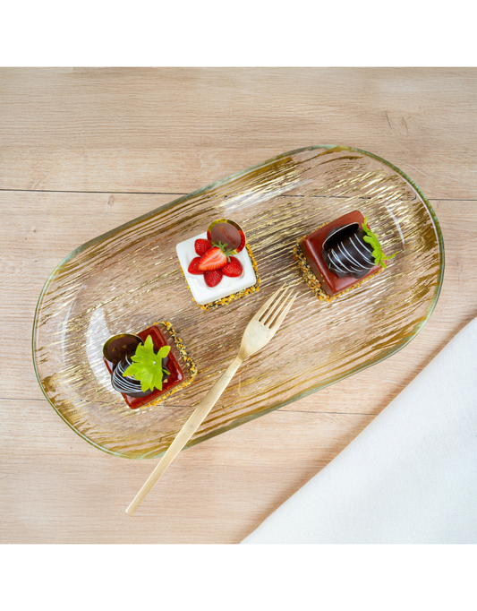 Oval Glass Platter with Gold Foil Stripes