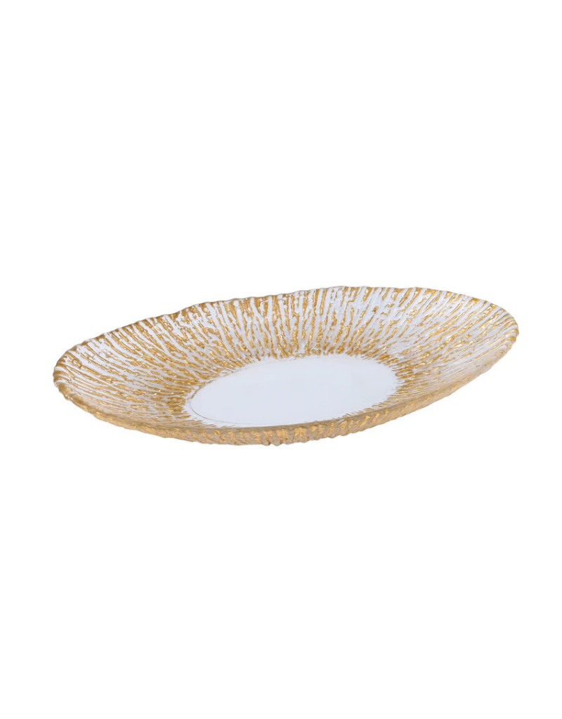 Oval Glass Platter with Gold Rim