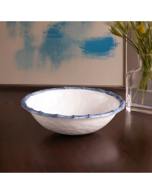 VIDA Bamboo Large Salad Bowl - White & Blue