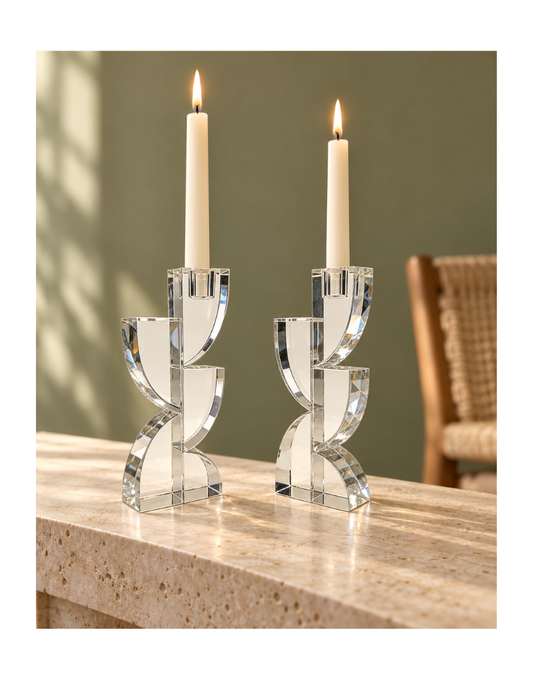 Modern Crystal Sculptural Candle Holder Set