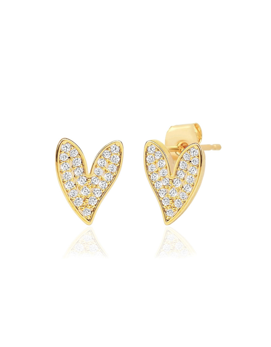 Pave Asymmetrical Heart Studs