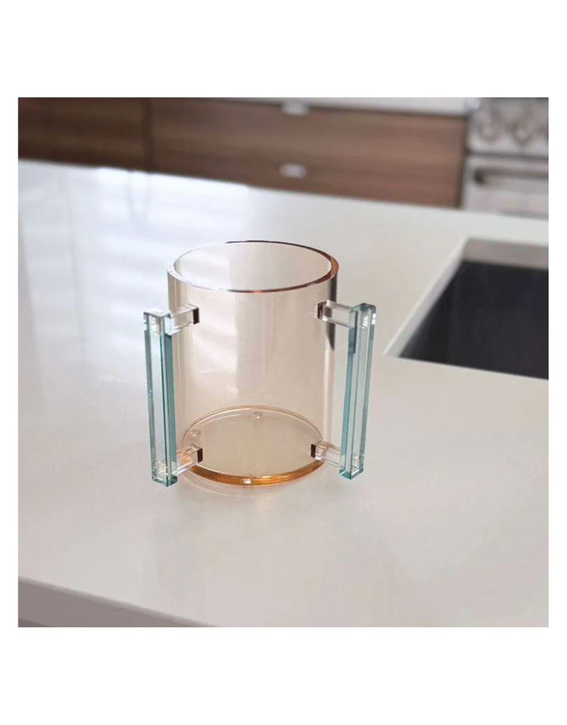 Amber Lucite Wash Cup with Teal Handles