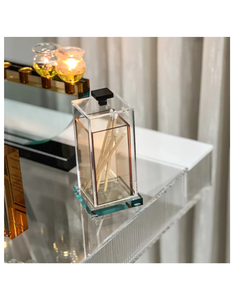 Amber/ Teal & Black Lucite Matchbox