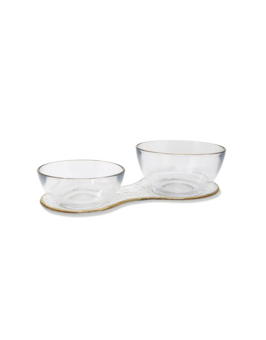 2 Bowl Relish Dish with Gold Rim