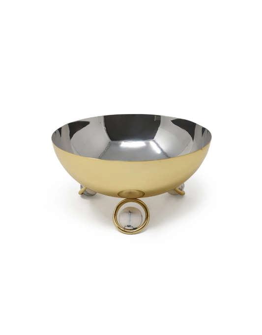 Two-Tone Silver/Gold Salad Bowl with Marble Ball Legs