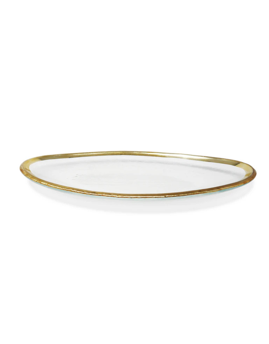 Glass Oval Tray with Gold Rim