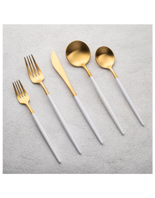 Vera Two Tone White & Gold Flatware 20 Piece Set