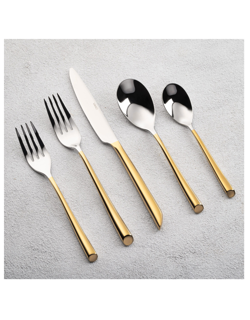 Vikko Crown Pearl Gold Handle Flatware 20 Piece Set
