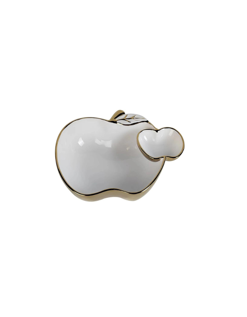 White Porcelain Apple Dish with Gold Edge