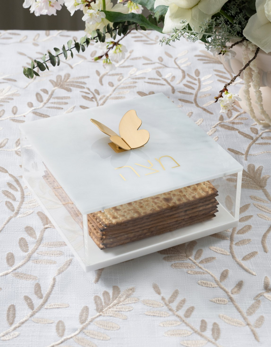 Square Acrylic White Matzah Box (Options)