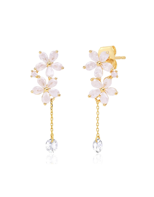White Stone Flowers with Hanging Studs