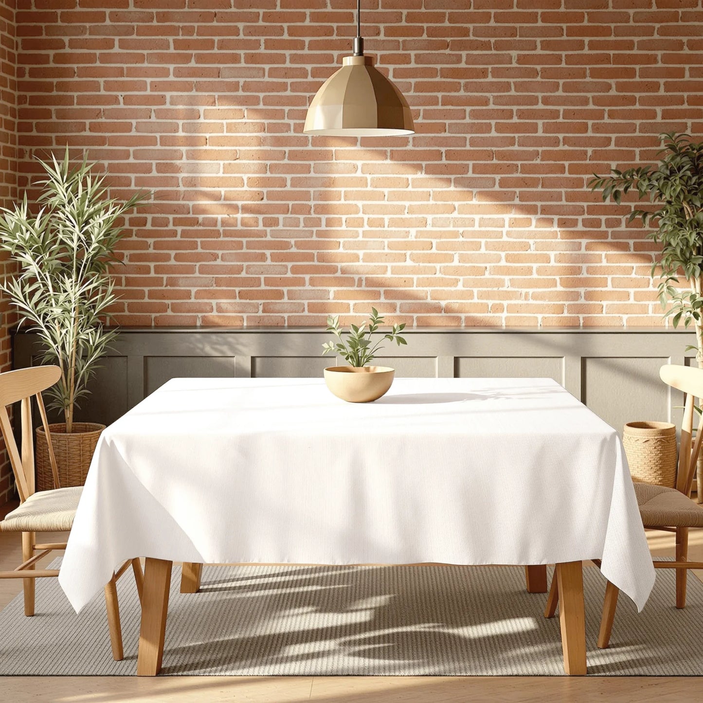 Polyester White Taupe Tablecloth #C9