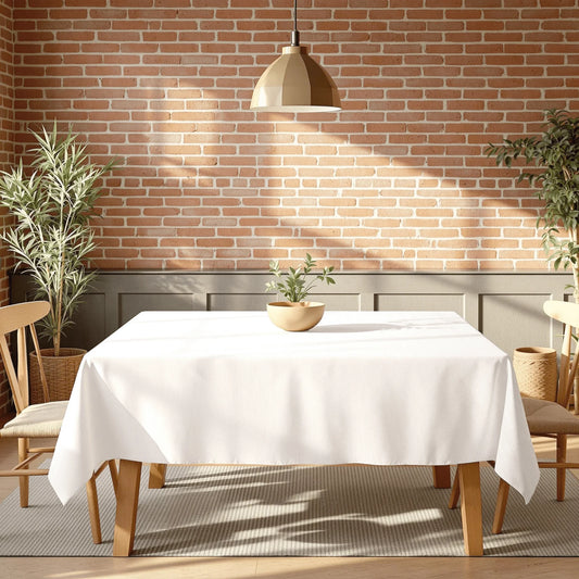 Polyester White Taupe Tablecloth #C9
