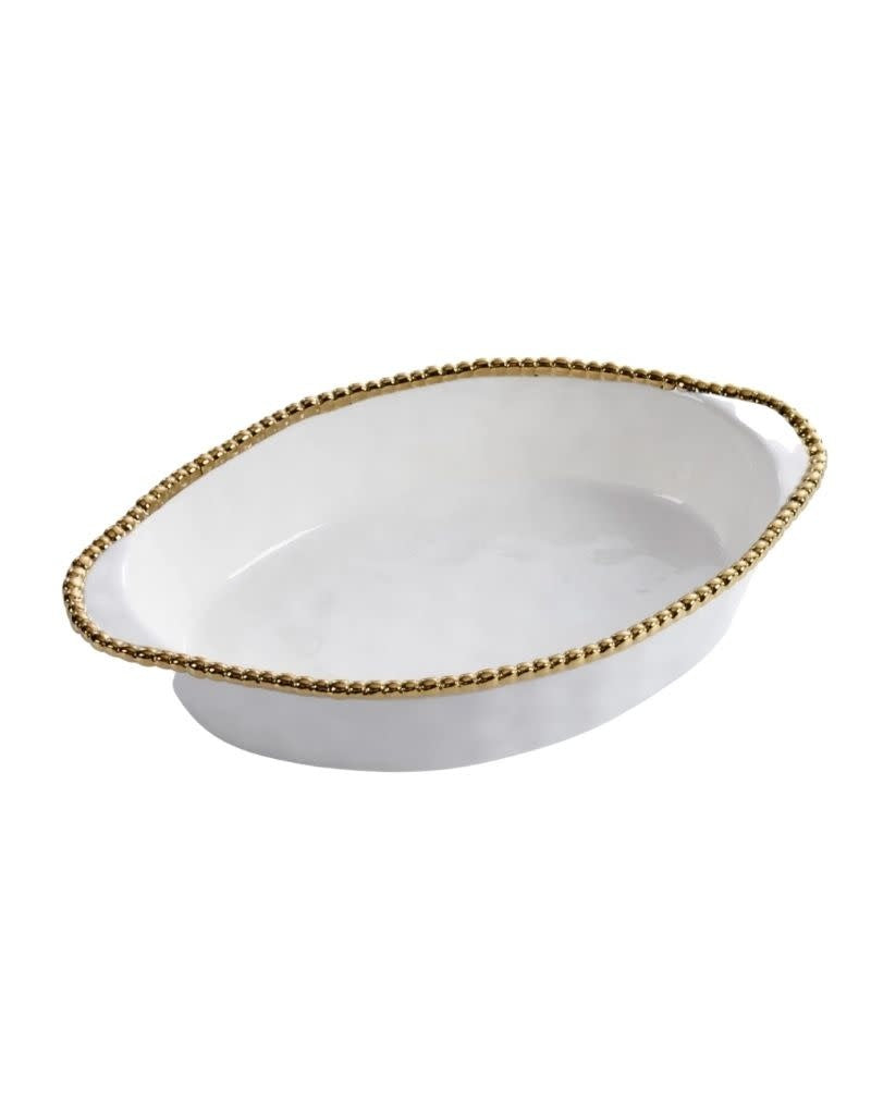 White & Gold Oval Baking Dish
