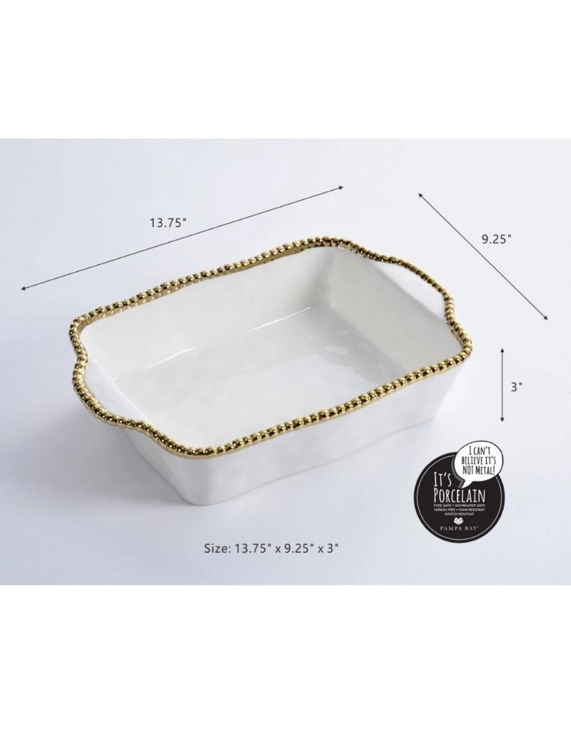 White & Gold Rectangular Baking Dish