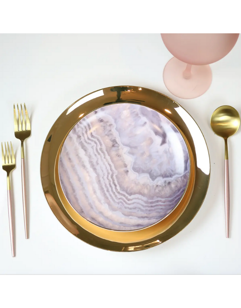 Shiny Wide Gold Rim Dinner Plate Set