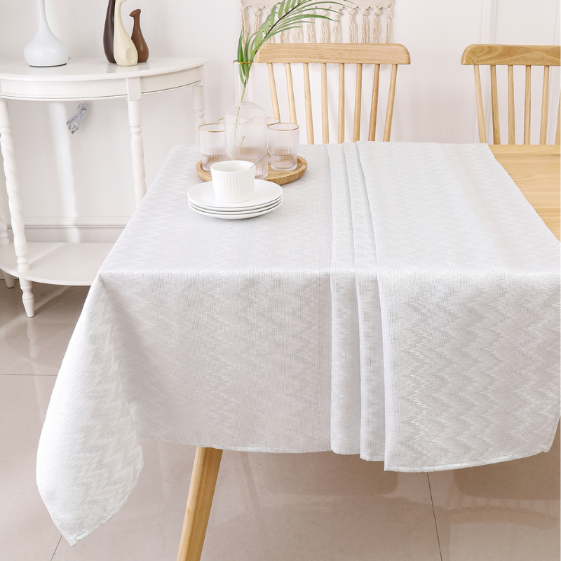 Jacquard Zig Zag Silver Tablecloth #1355