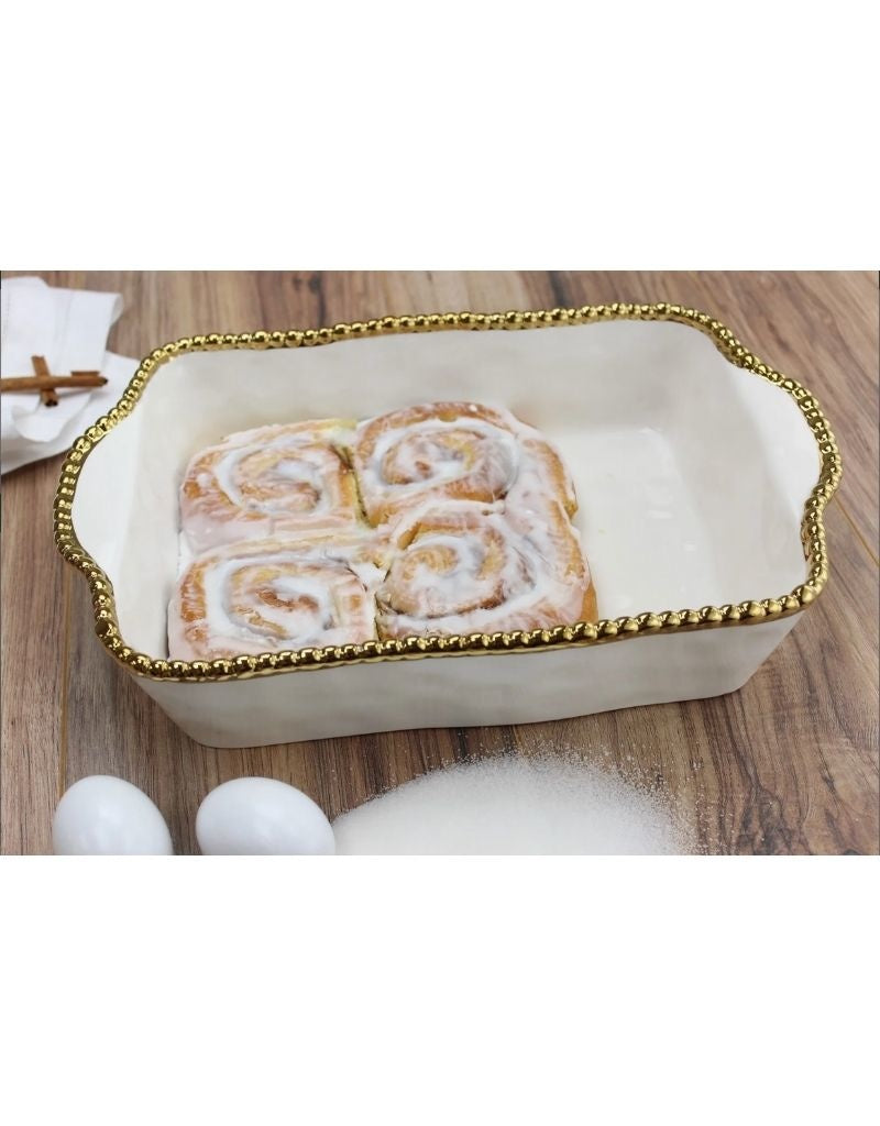 White & Gold Rectangular Baking Dish