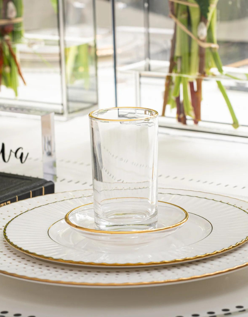 Modern Glass Cups & Saucers - Gold or Silver