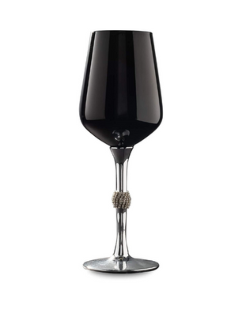 Black Water Glass Set With Silver & Diamond Accents
