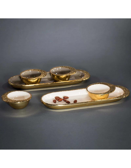 Cosmos Taupe Trio Snack Bowls & Oyster Tray