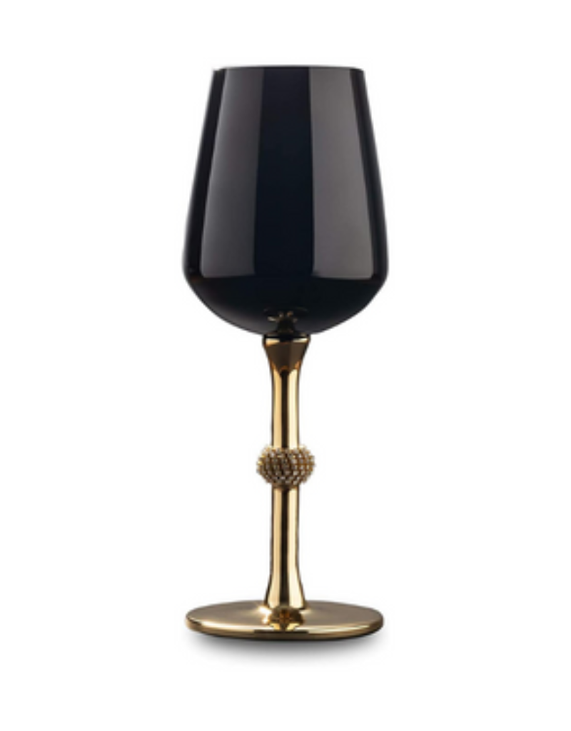 Black Water Glass With Gold & Diamond Accents