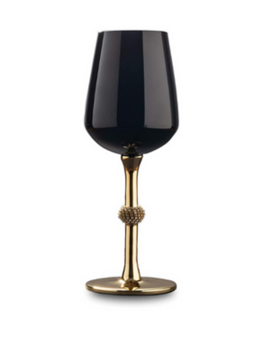 Black Water Glass With Gold & Diamond Accents