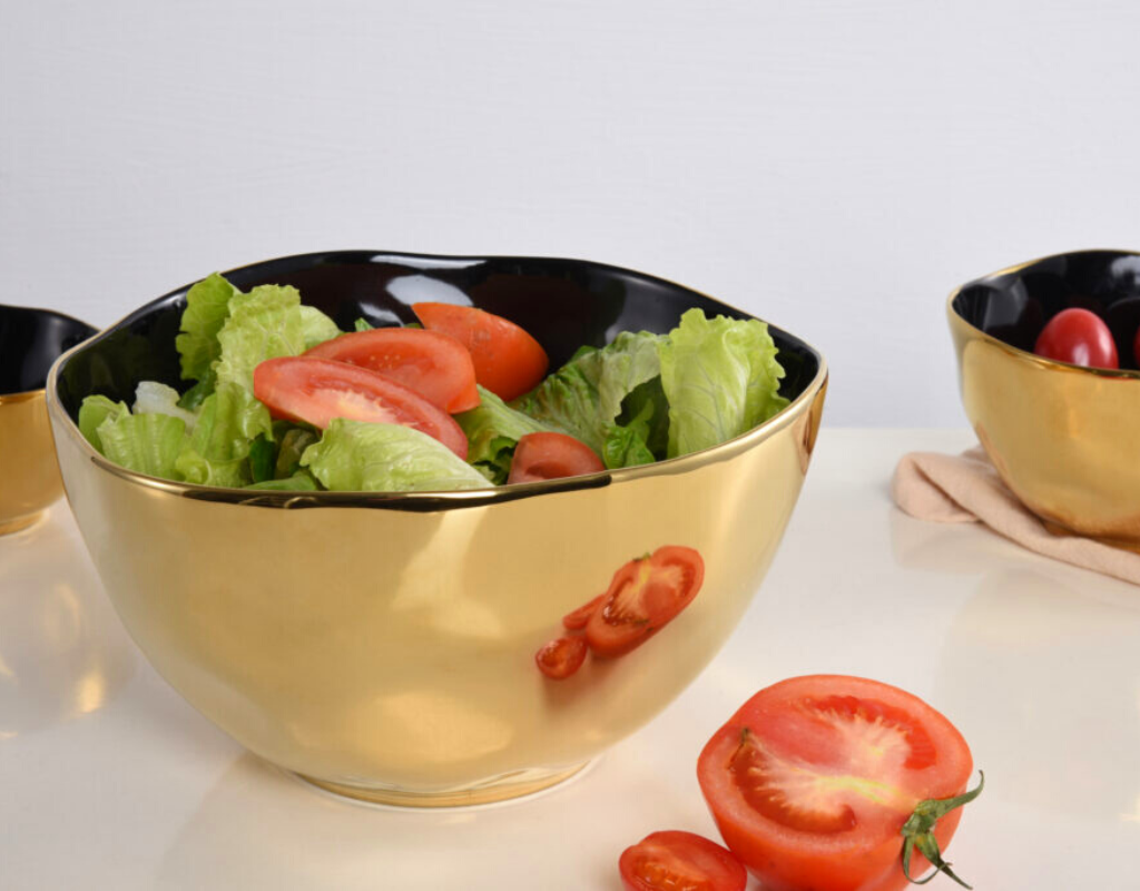 Black & Gold Porcelain Salad Bowl