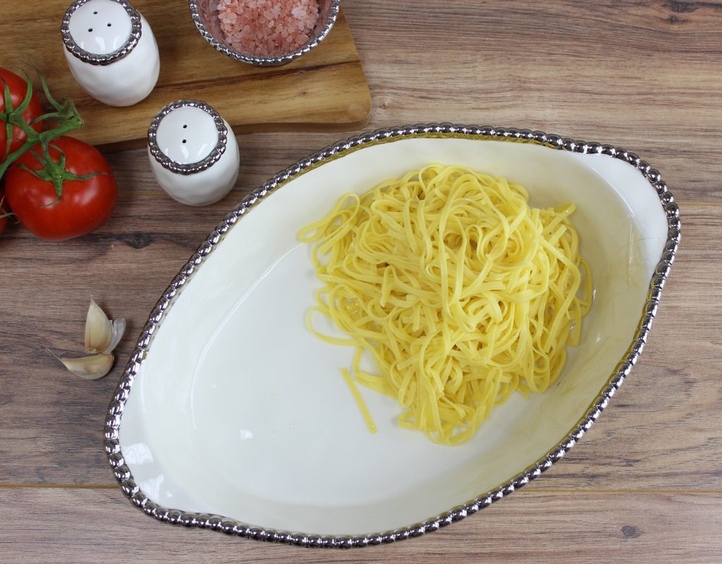 White & Silver Oval Baking Dish