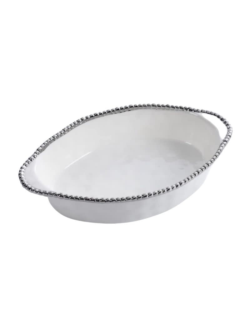 White & Silver Oval Baking Dish