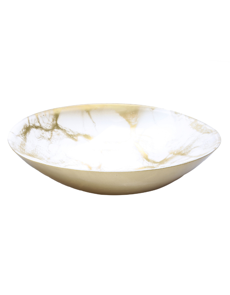 Small Oval White & Gold Marbleized Bowl
