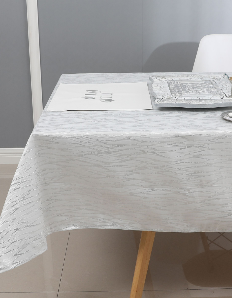 Jacquard Tablecloth White & Silver #1317