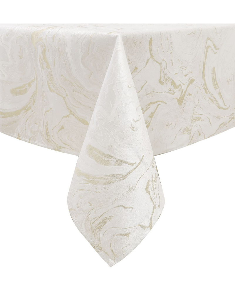 Jacquard White & Gold Wave Tablecloth #1327