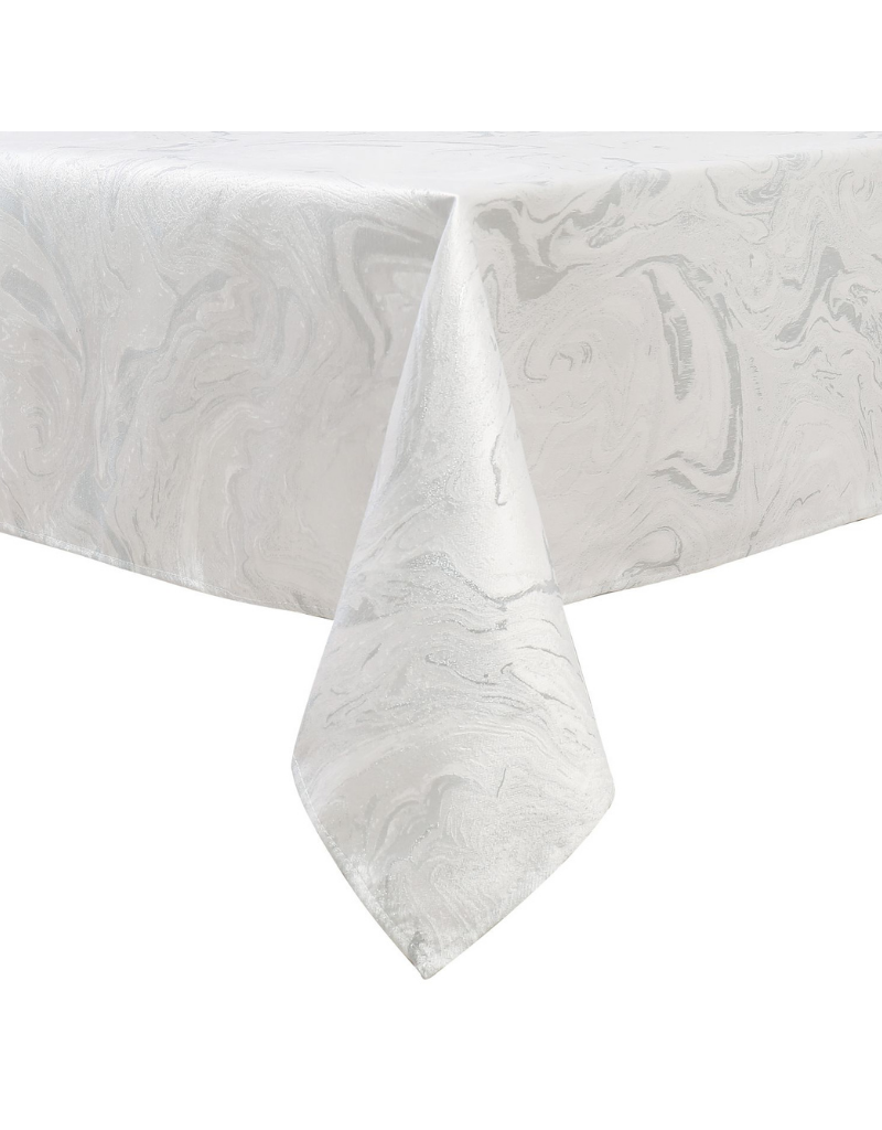 Jacquard White & Silver Wave Tablecloth #1328