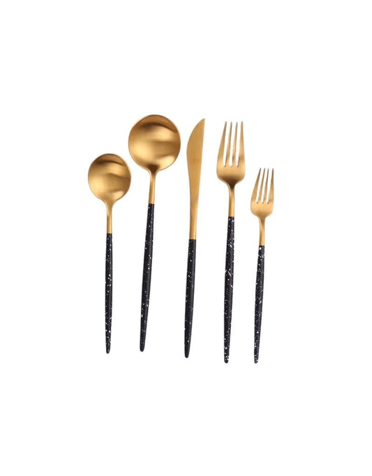 Vera Marble Black & Gold Flatware 20 Piece Set
