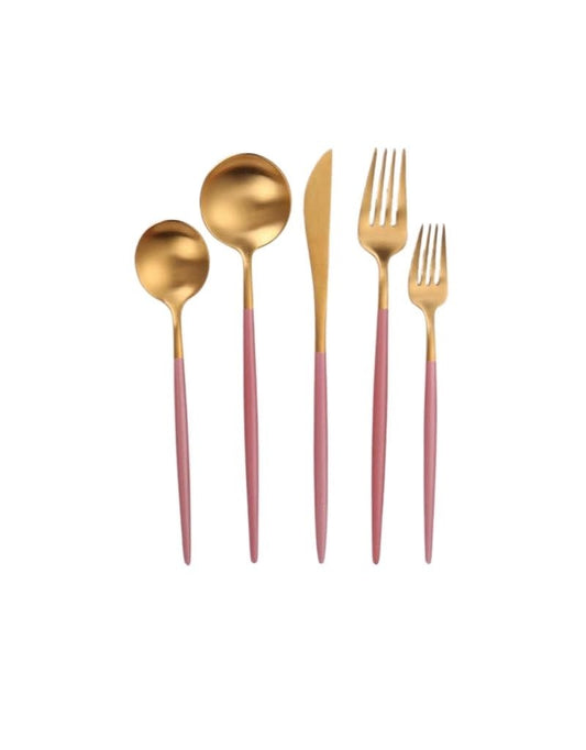 Vera Two Tone Pink & Gold Flatware 20 Piece Set