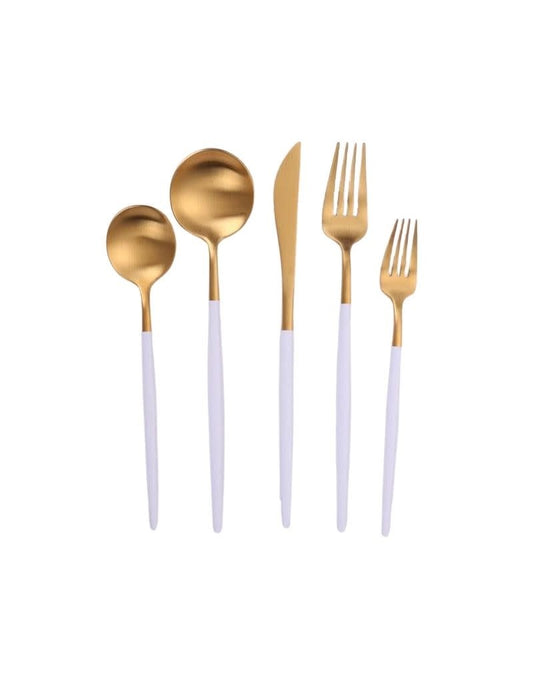 Vera Two Tone White & Gold Flatware 20 Piece Set